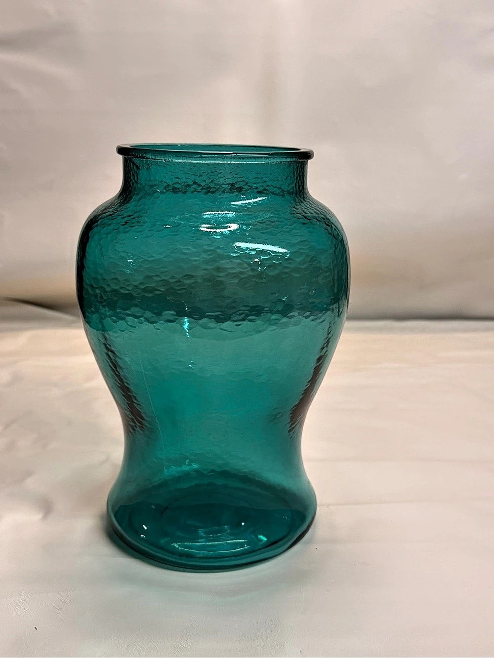 Teal Hammered Textured Glass Vase 9” in Aqua Ginger Jar Urn Home Decor